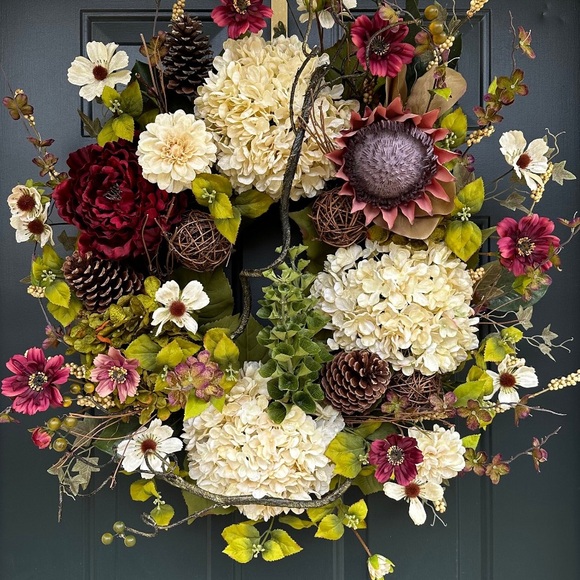 RUSTIC FLORAL WREATH     NEW/MADE TO ORDER - Picture 2 of 6